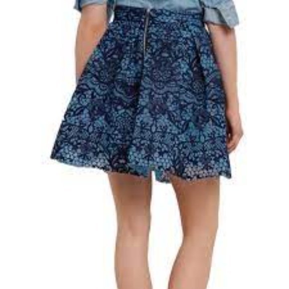 Maje‎ Jeko Light Blue Navy Guipire Lace Pleated Mini Flared Mesh Skirt Medium - Picture 3 of 3